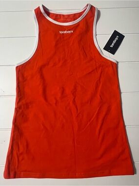 Tomboyx Women's Orange Racerback Tank Top with White Trim NWT